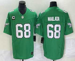 Mens Philadelphia Eagles #68 Jordan Mailata Green C Patch 2023 FUSE Vapor Limited Throwback Stitched Jersey